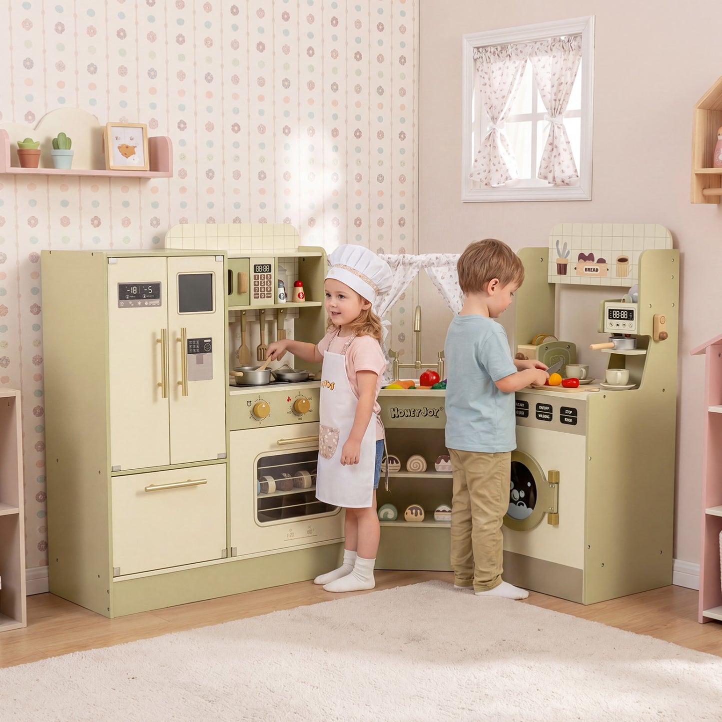 Kids Corner Play Kitchen with Faucet and Dishwasher and Stoves, Green Play Kitchen Sets at Gallery Canada