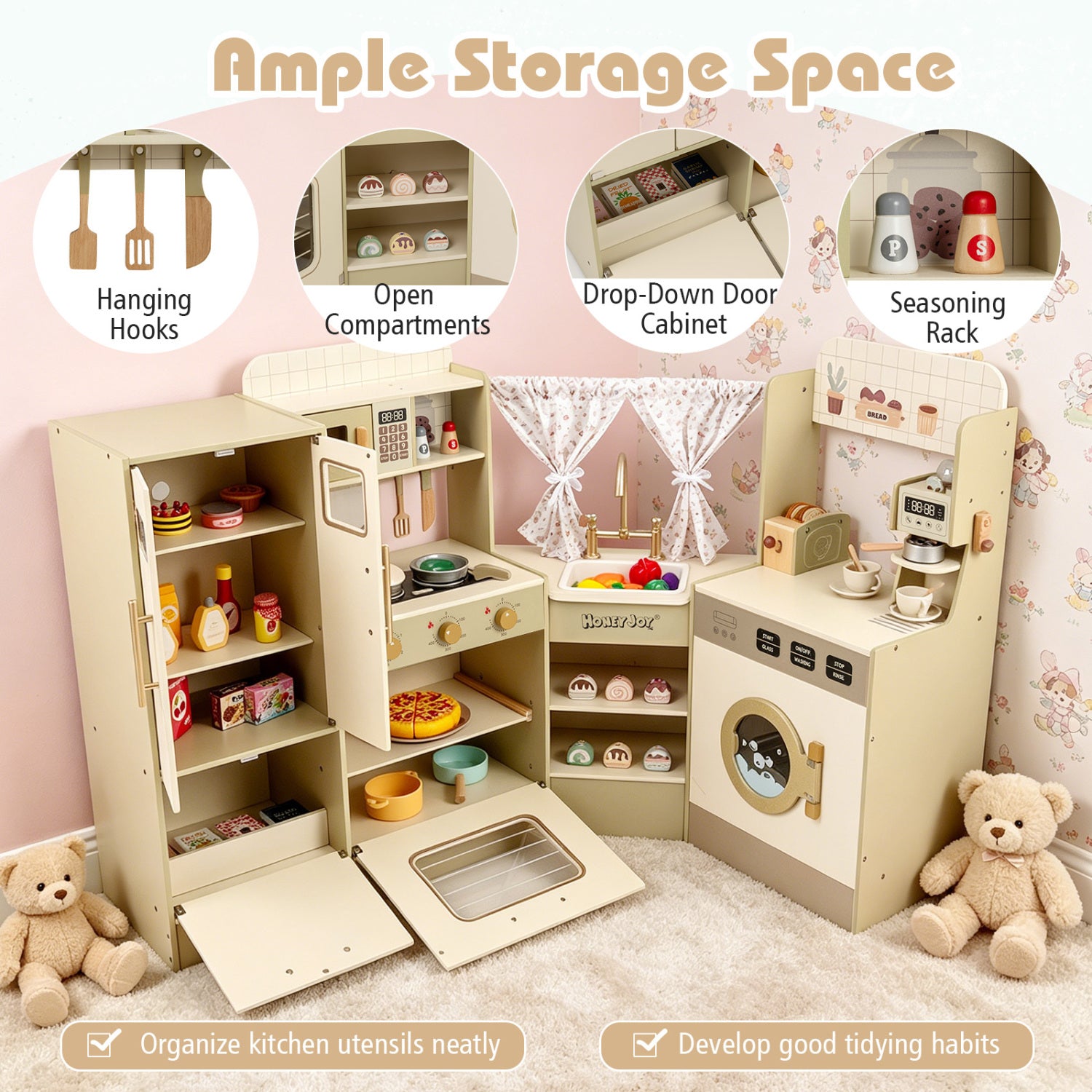 Kids Corner Play Kitchen with Faucet and Dishwasher and Stoves, Green Play Kitchen Sets at Gallery Canada