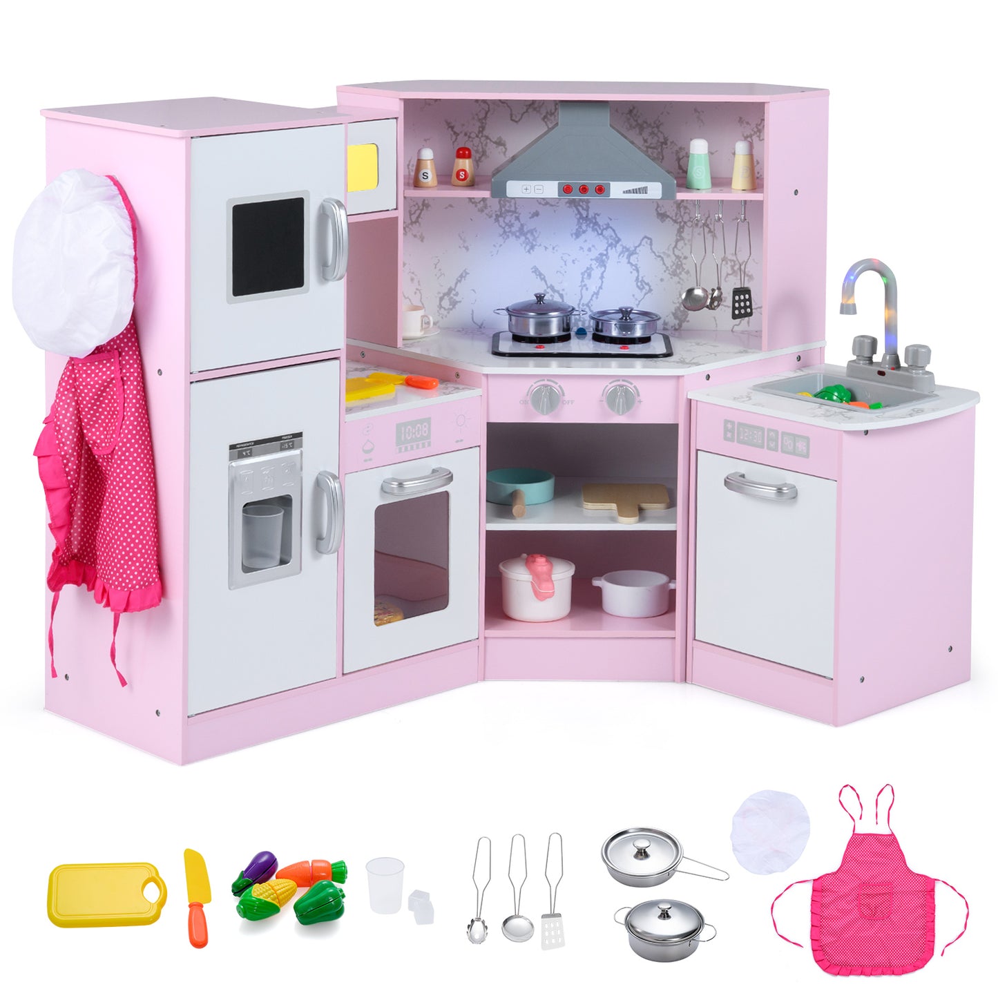 Kids Corner Pretend Kitchen Playset with Separated Washing Basin, Pink Play Kitchen Sets Pink at Gallery Canada