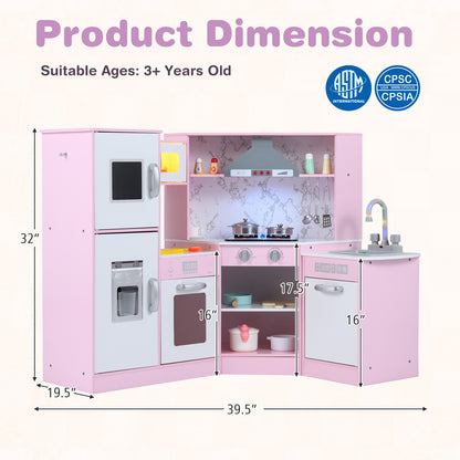 Kids Corner Pretend Kitchen Playset with Separated Washing Basin, Pink