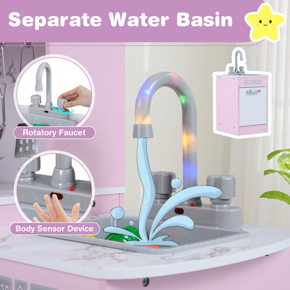 Kids Corner Pretend Kitchen Playset with Separated Washing Basin, Pink