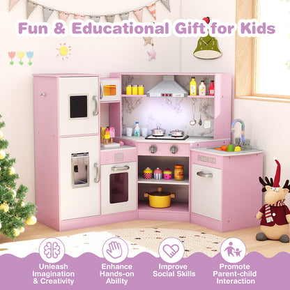 Kids Corner Pretend Kitchen Playset with Separated Washing Basin, Pink