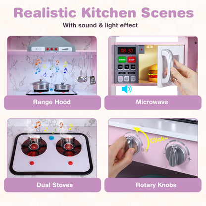 Kids Corner Pretend Kitchen Playset with Separated Washing Basin, Pink