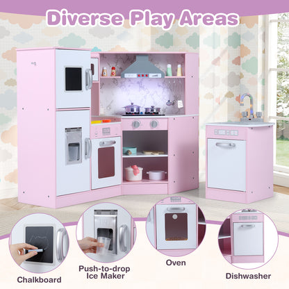 Kids Corner Pretend Kitchen Playset with Separated Washing Basin, Pink