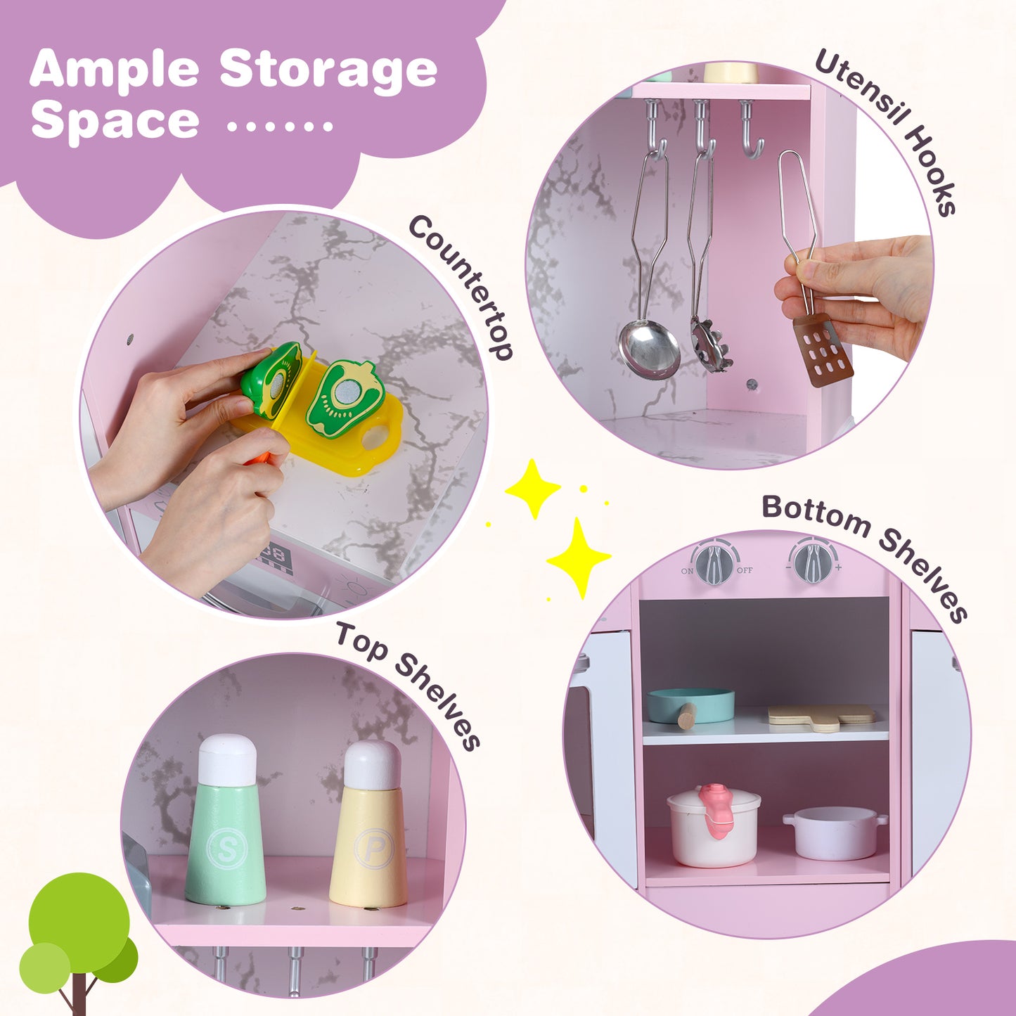 Kids Corner Pretend Kitchen Playset with Separated Washing Basin, Pink