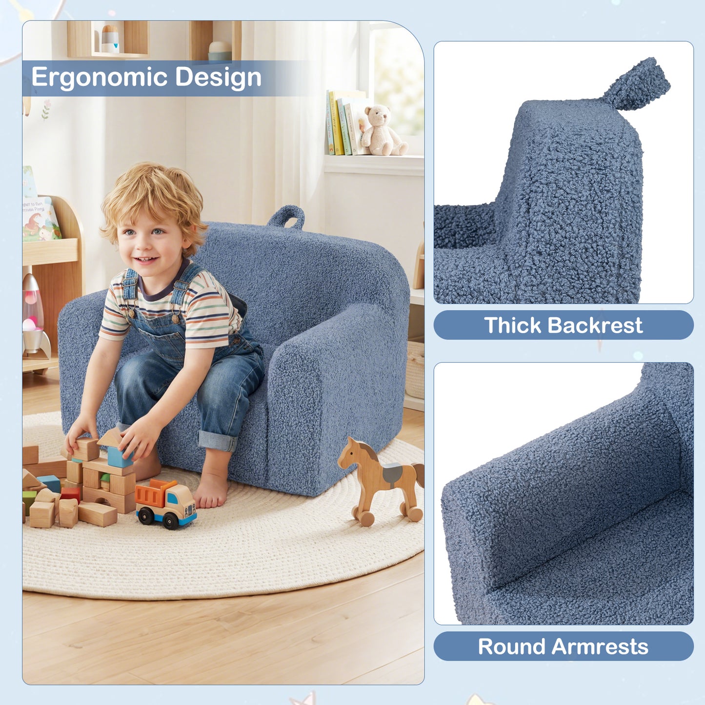 Kids Portable Toddler Sofa, Anti-Slip Base, Blue Kids Chairs & Seating at Gallery Canada