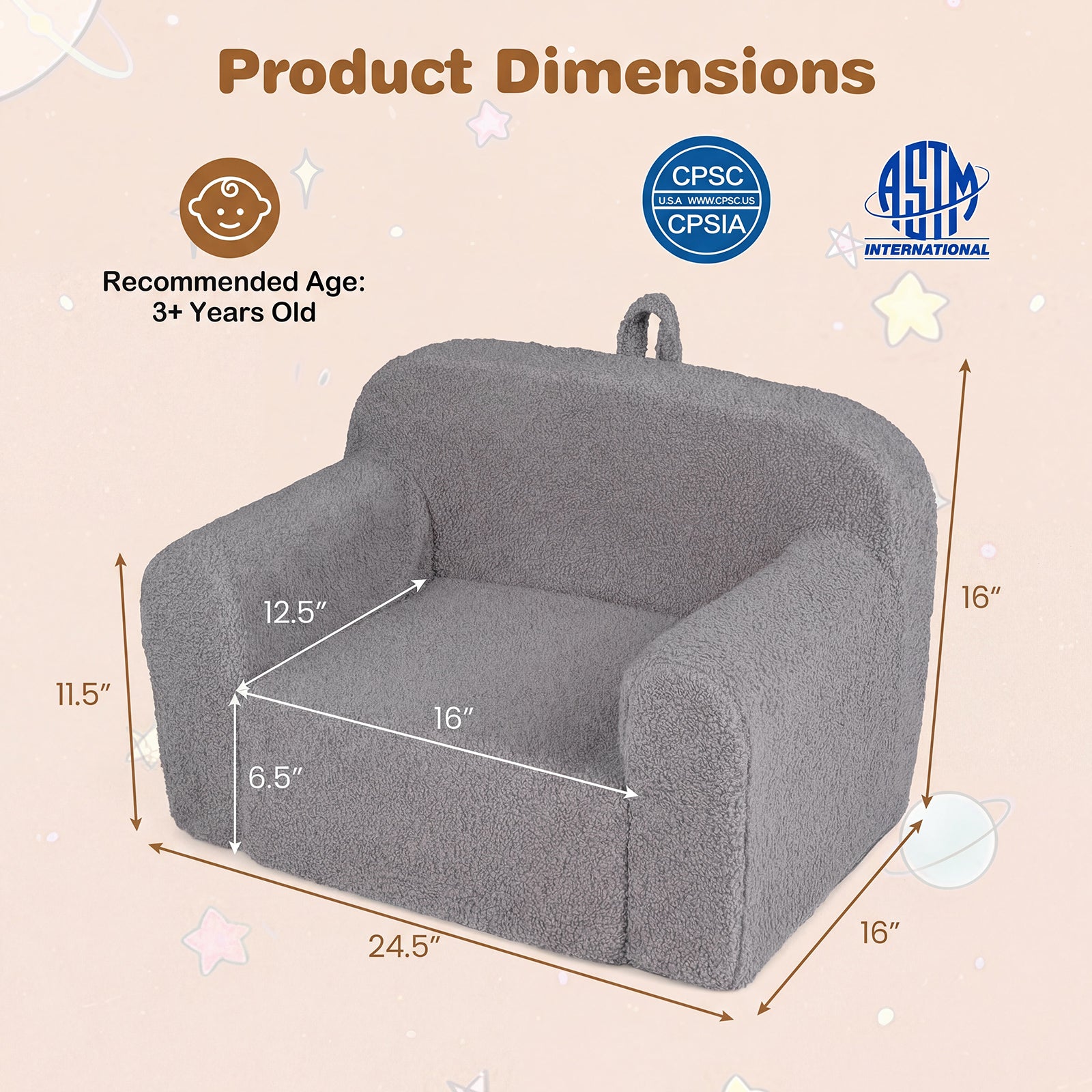 Portable Toddler Sofa With Anti-Slip Base, Gray Kids Chairs & Seating at Gallery Canada