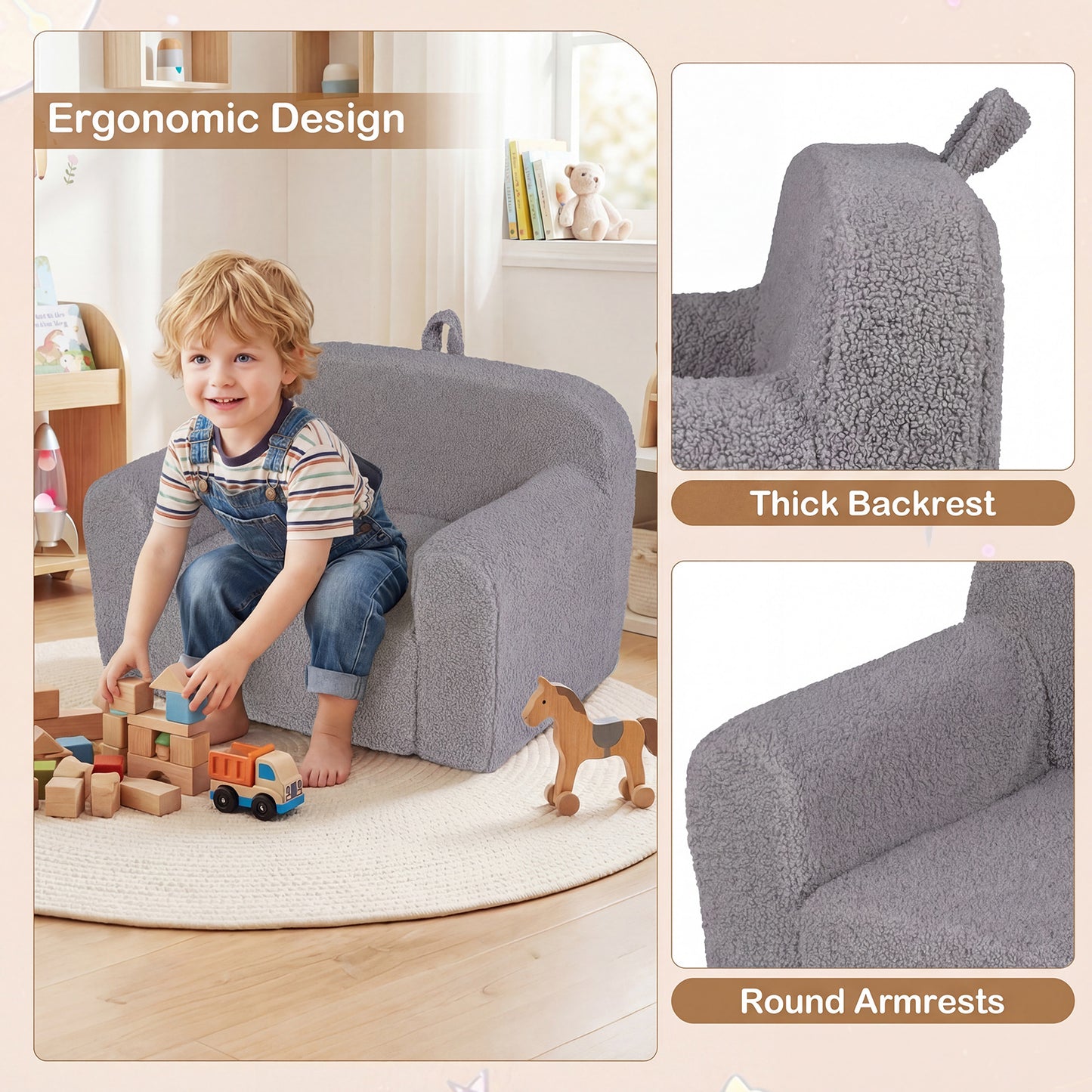 Portable Toddler Sofa With Anti-Slip Base, Gray Kids Chairs & Seating at Gallery Canada