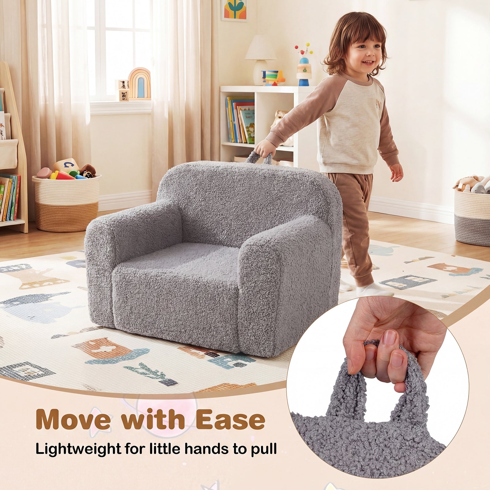 Portable Toddler Sofa With Anti-Slip Base, Gray Kids Chairs & Seating at Gallery Canada