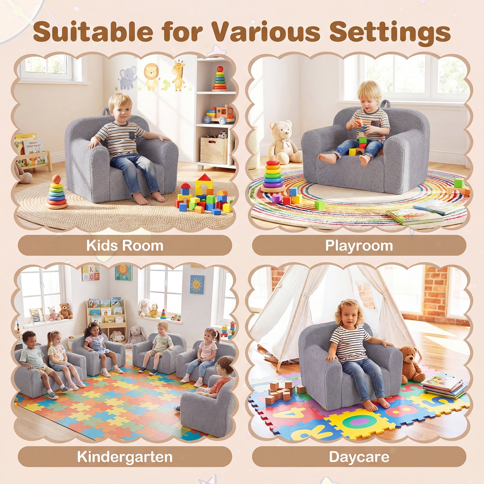 Portable Toddler Sofa With Anti-Slip Base, Gray Kids Chairs & Seating at Gallery Canada