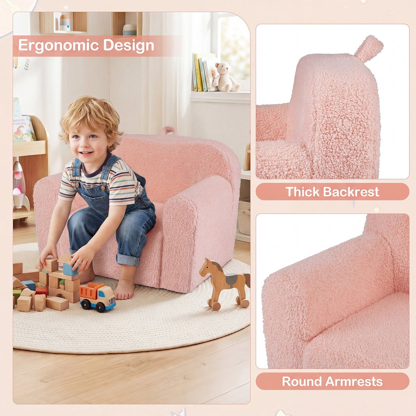 Portable Toddler Sofa, Anti-Slip Base, Pink Kids Chairs & Seating at Gallery Canada