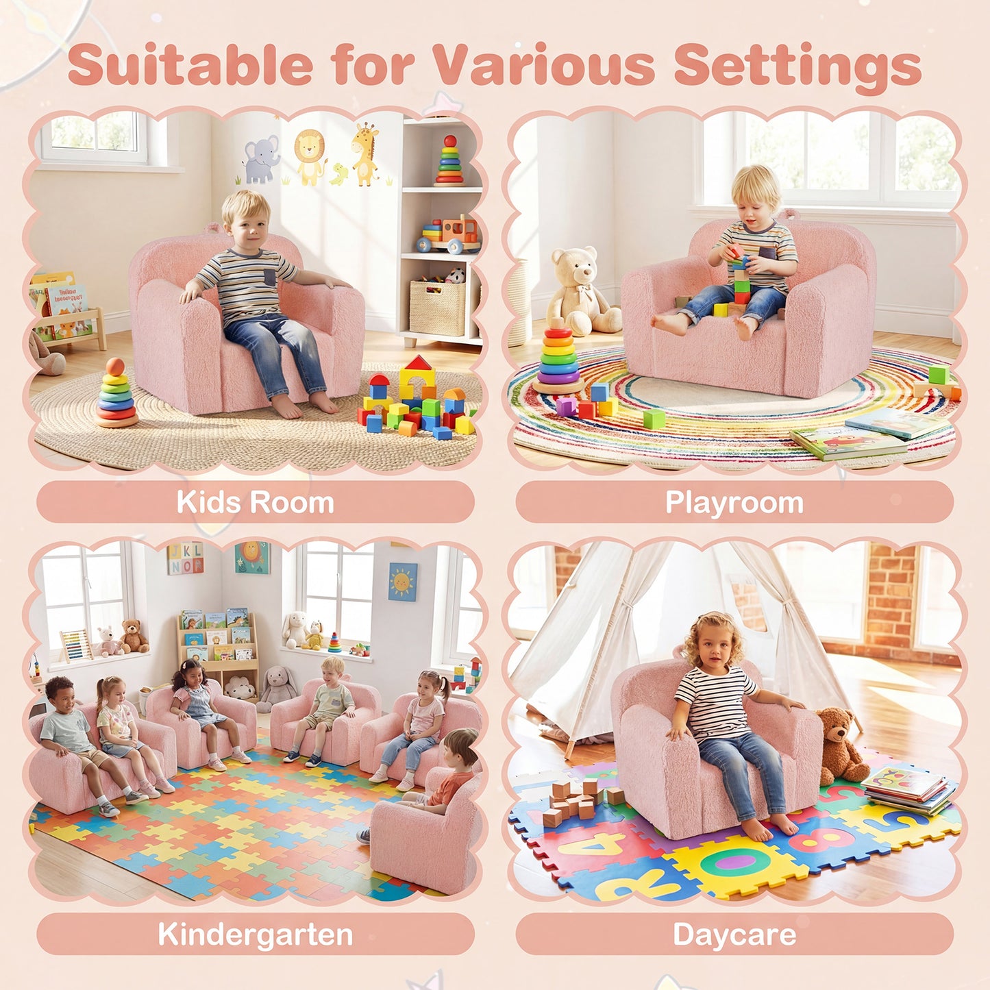 Portable Toddler Sofa, Anti-Slip Base, Pink Kids Chairs & Seating at Gallery Canada