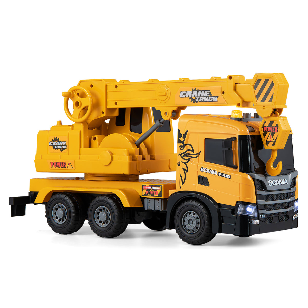 Camion grue pour enfants avec sons, bras télescopique, jaune
