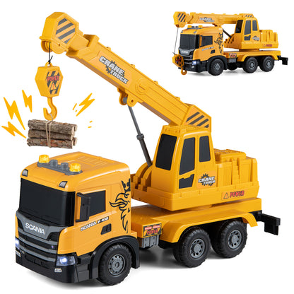 Camion grue pour enfants avec sons, bras télescopique, jaune