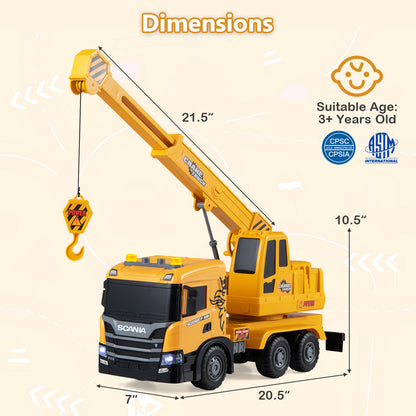 Camion grue pour enfants avec sons, bras télescopique, jaune