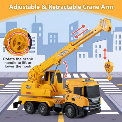 Camion grue pour enfants avec sons, bras télescopique, jaune