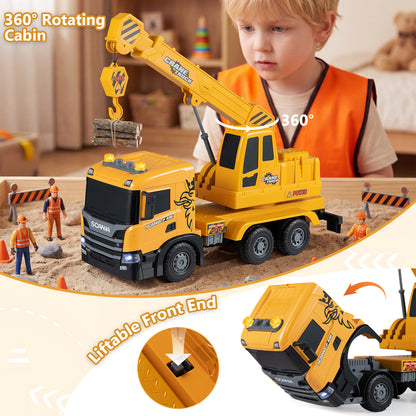 Camion grue pour enfants avec sons, bras télescopique, jaune