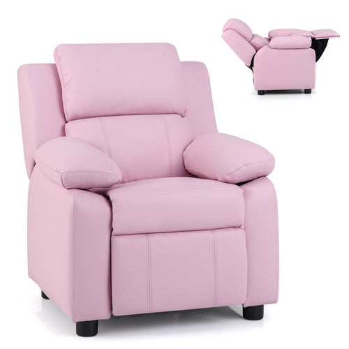 Kids Deluxe Headrest Recliner Sofa Chair with Storage Arms, Pink