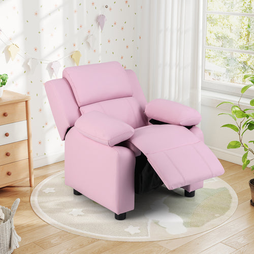 Kids Deluxe Headrest Recliner Sofa Chair with Storage Arms, Pink