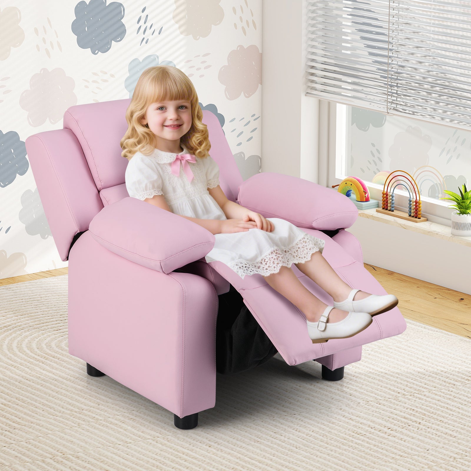 Kids Deluxe Headrest Recliner Sofa Chair with Storage Arms, Pink Kids Chairs & Seating at Gallery Canada
