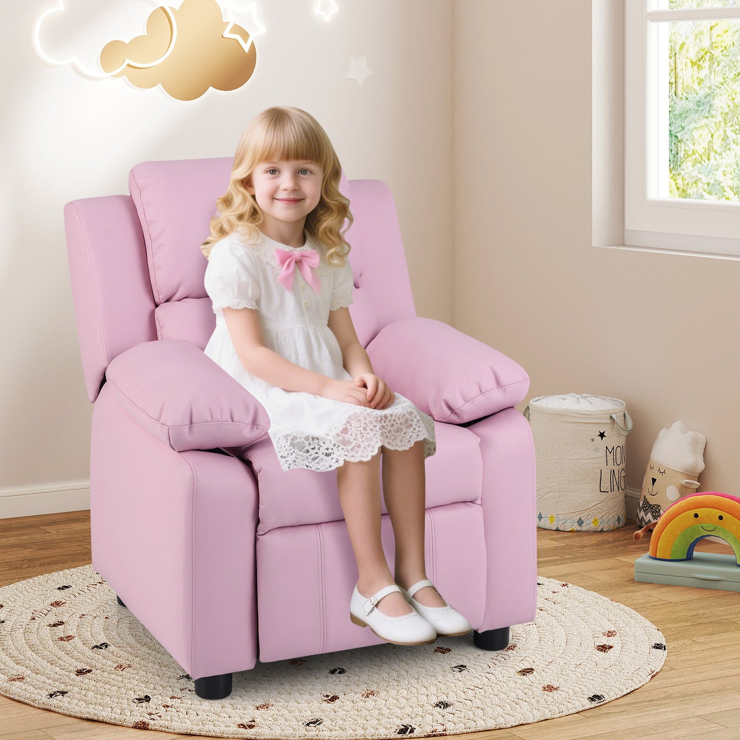 Kids Deluxe Headrest Recliner Sofa Chair with Storage Arms, Pink Kids Chairs & Seating at Gallery Canada