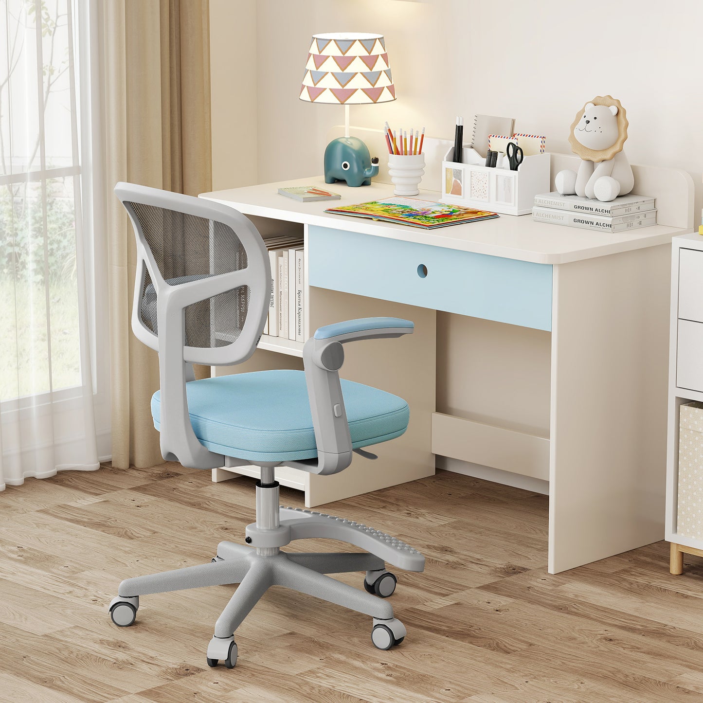 Kids Desk Chair Children Study Chair with Adjustable Height Armrest and Footrest, Blue Kids Chairs & Seating at Gallery Canada