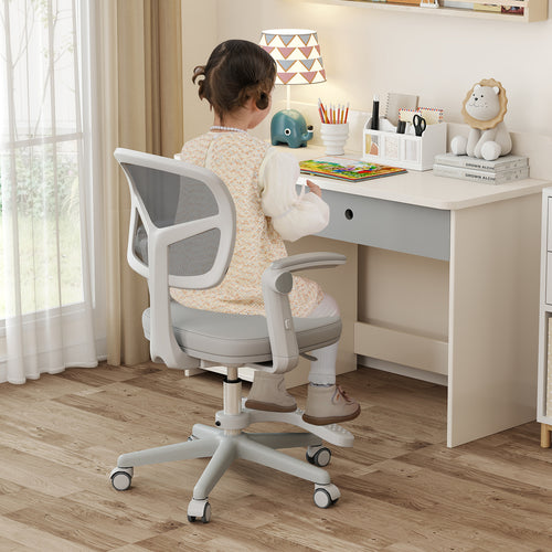 Kids Desk Chair Children Study Chair with Adjustable Height Armrest and Footrest-Grey, Gray