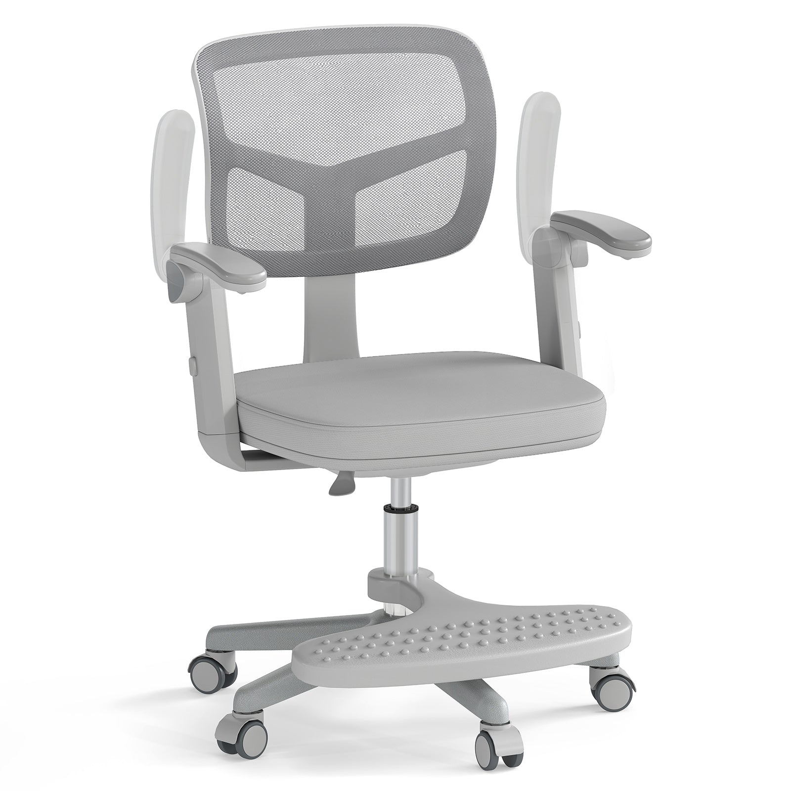 Kids Desk Chair Children Study Chair with Adjustable Height Armrest and Footrest-Grey, Gray Kids Chairs & Seating Gray at Gallery Canada