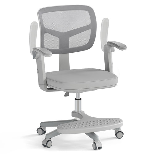 Kids Desk Chair Children Study Chair with Adjustable Height Armrest and Footrest-Grey, Gray