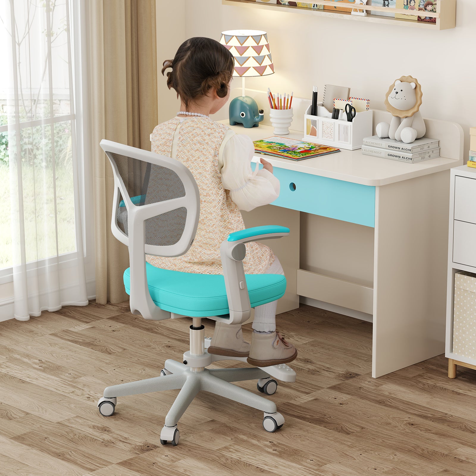 Kids Desk Chair Children Study Chair with Adjustable Height Armrest and Footrest, Green Kids Chairs & Seating at Gallery Canada