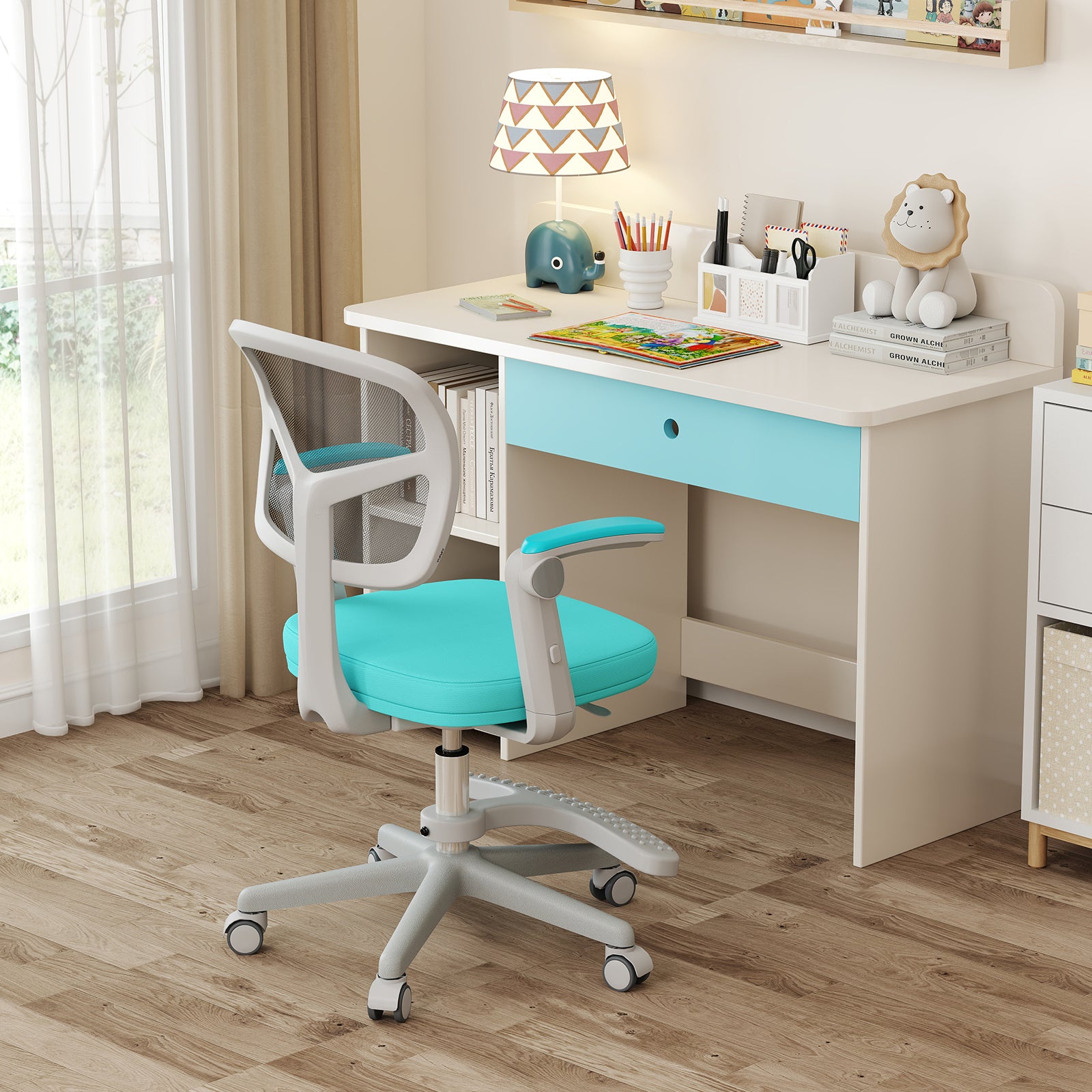 Kids Desk Chair Children Study Chair with Adjustable Height Armrest and Footrest, Green Kids Chairs & Seating at Gallery Canada