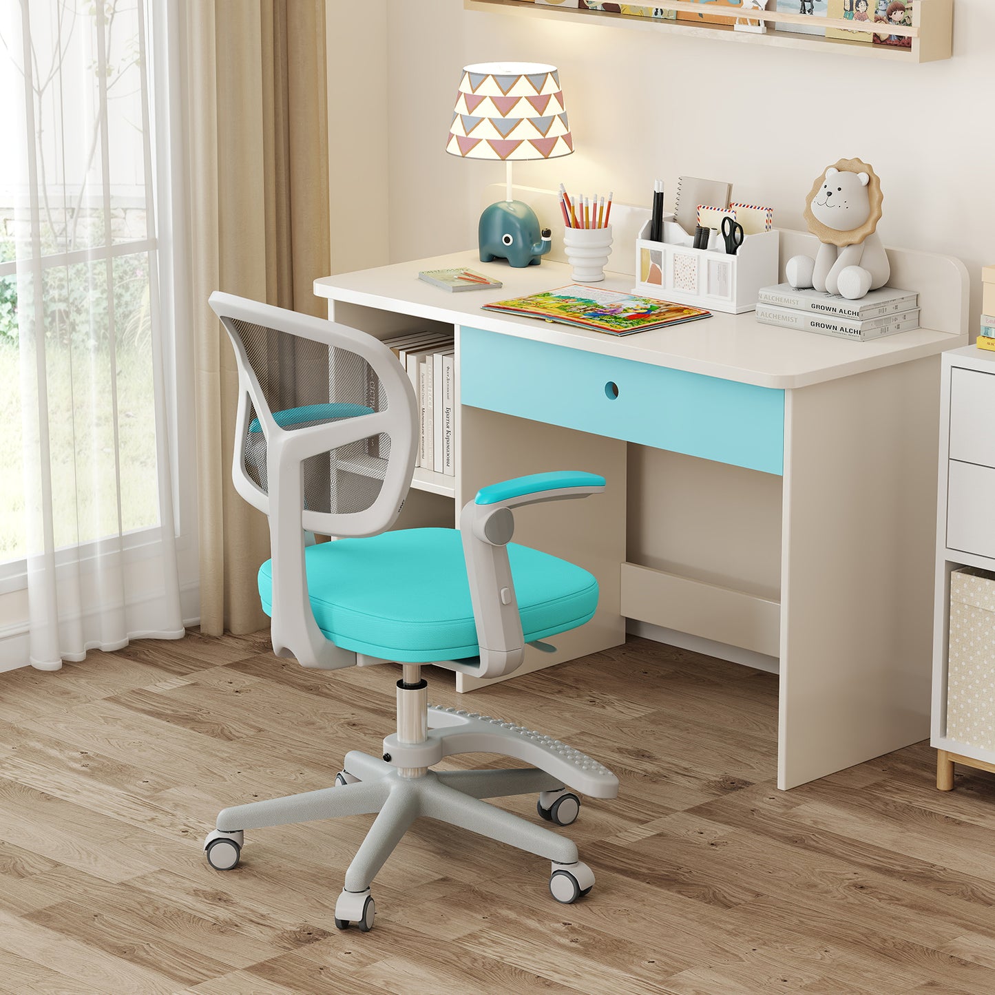 Kids Desk Chair Children Study Chair with Adjustable Height Armrest and Footrest, Green Kids Chairs & Seating at Gallery Canada