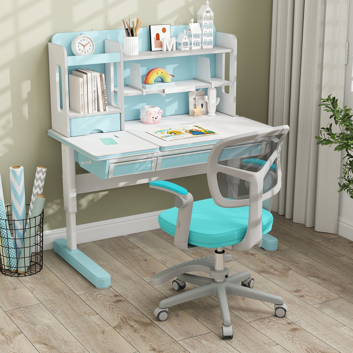 Kids Desk Chair Children Study Chair with Adjustable Height Armrest and Footrest, Green Kids Chairs & Seating at Gallery Canada