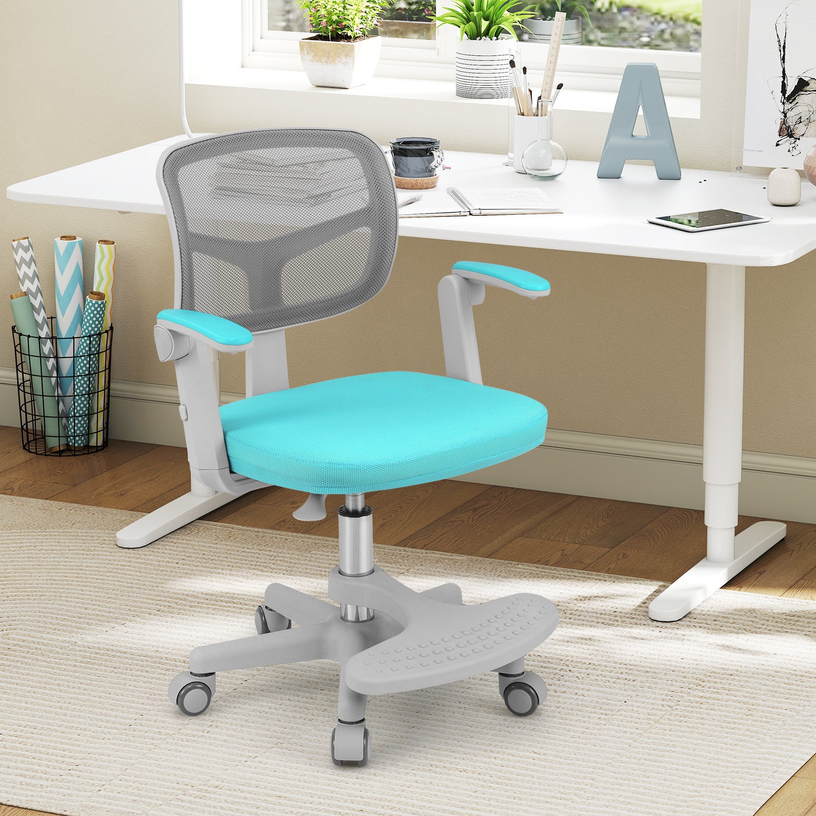 Kids Desk Chair Children Study Chair with Adjustable Height Armrest and Footrest, Green Kids Chairs & Seating at Gallery Canada