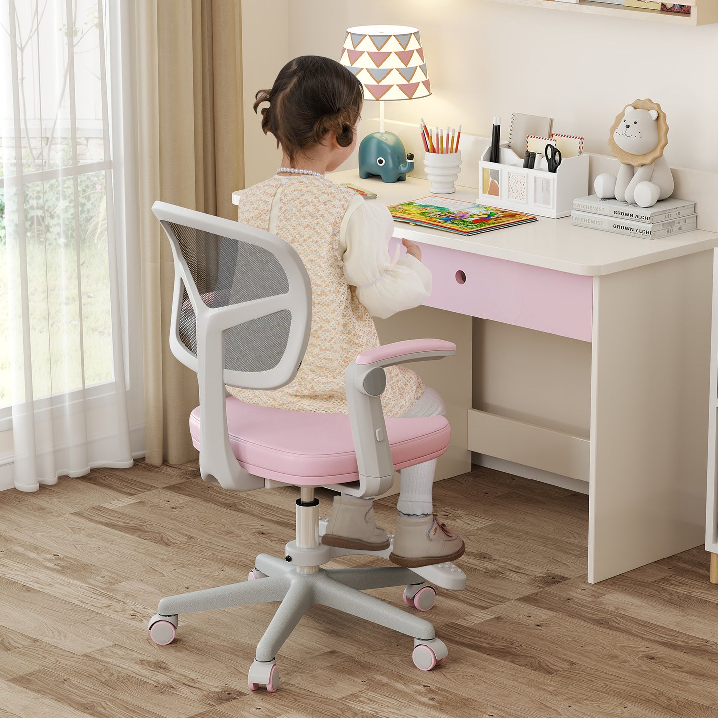 Kids Desk Chair Children Study Chair with Adjustable Height Armrest and Footrest, Pink Kids Chairs & Seating at Gallery Canada