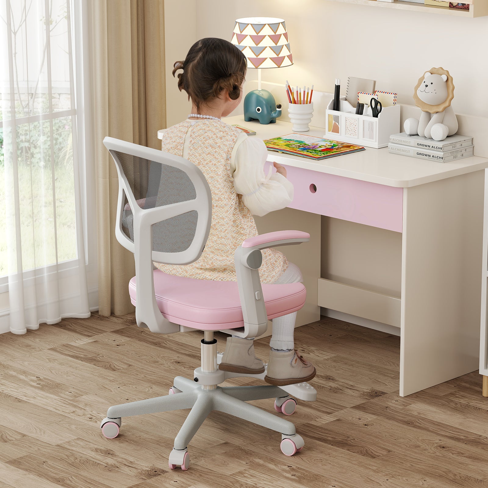 Kids Desk Chair Children Study Chair with Adjustable Height Armrest and Footrest, Pink Kids Chairs & Seating at Gallery Canada
