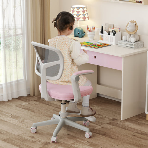 Kids Desk Chair Children Study Chair with Adjustable Height Armrest and Footrest, Pink