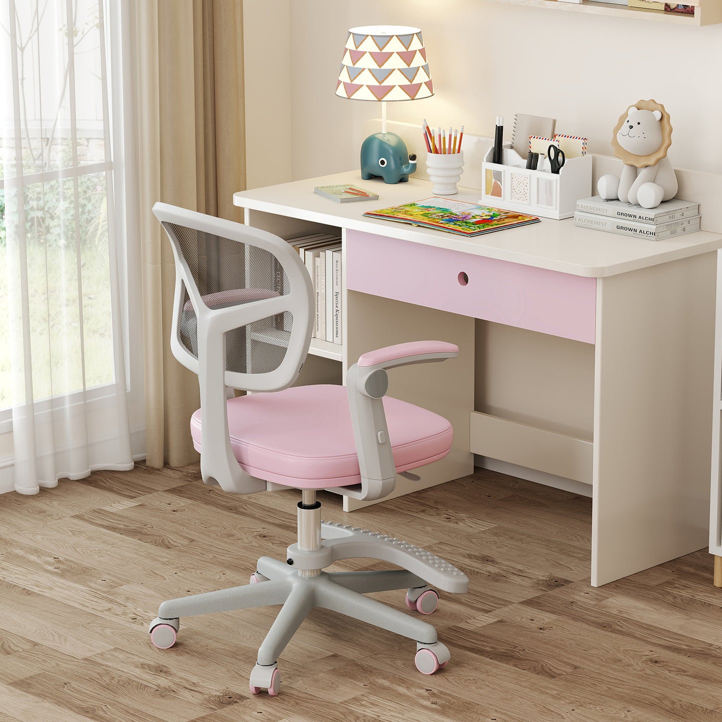 Kids Desk Chair Children Study Chair with Adjustable Height Armrest and Footrest, Pink Kids Chairs & Seating at Gallery Canada