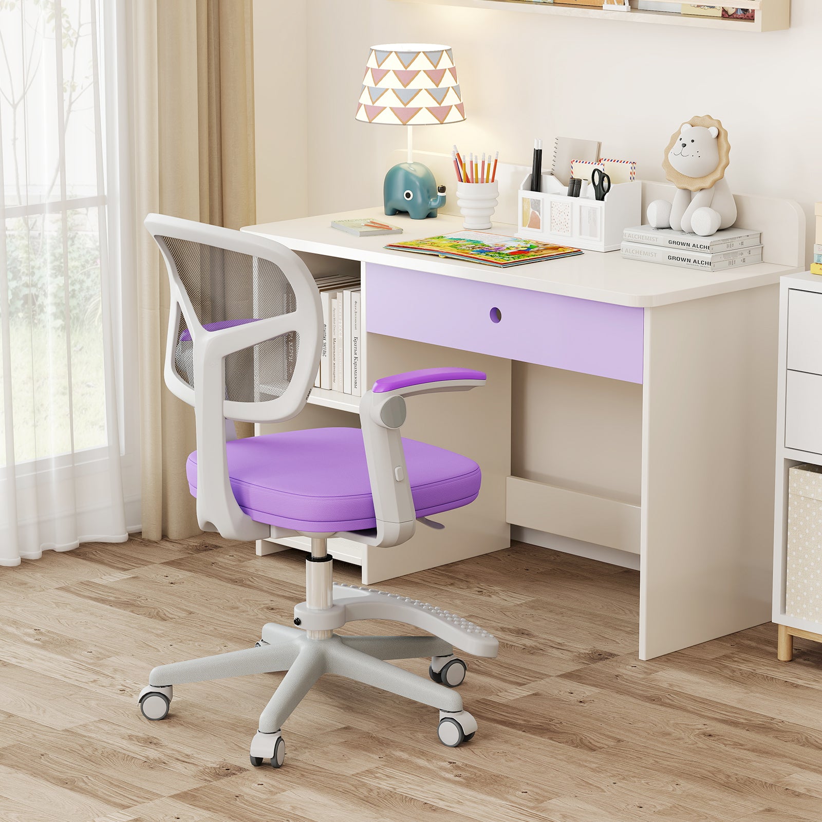 Kids Desk Chair Children Study Chair with Adjustable Height Armrest and Footrest, Purple Kids Chairs & Seating at Gallery Canada