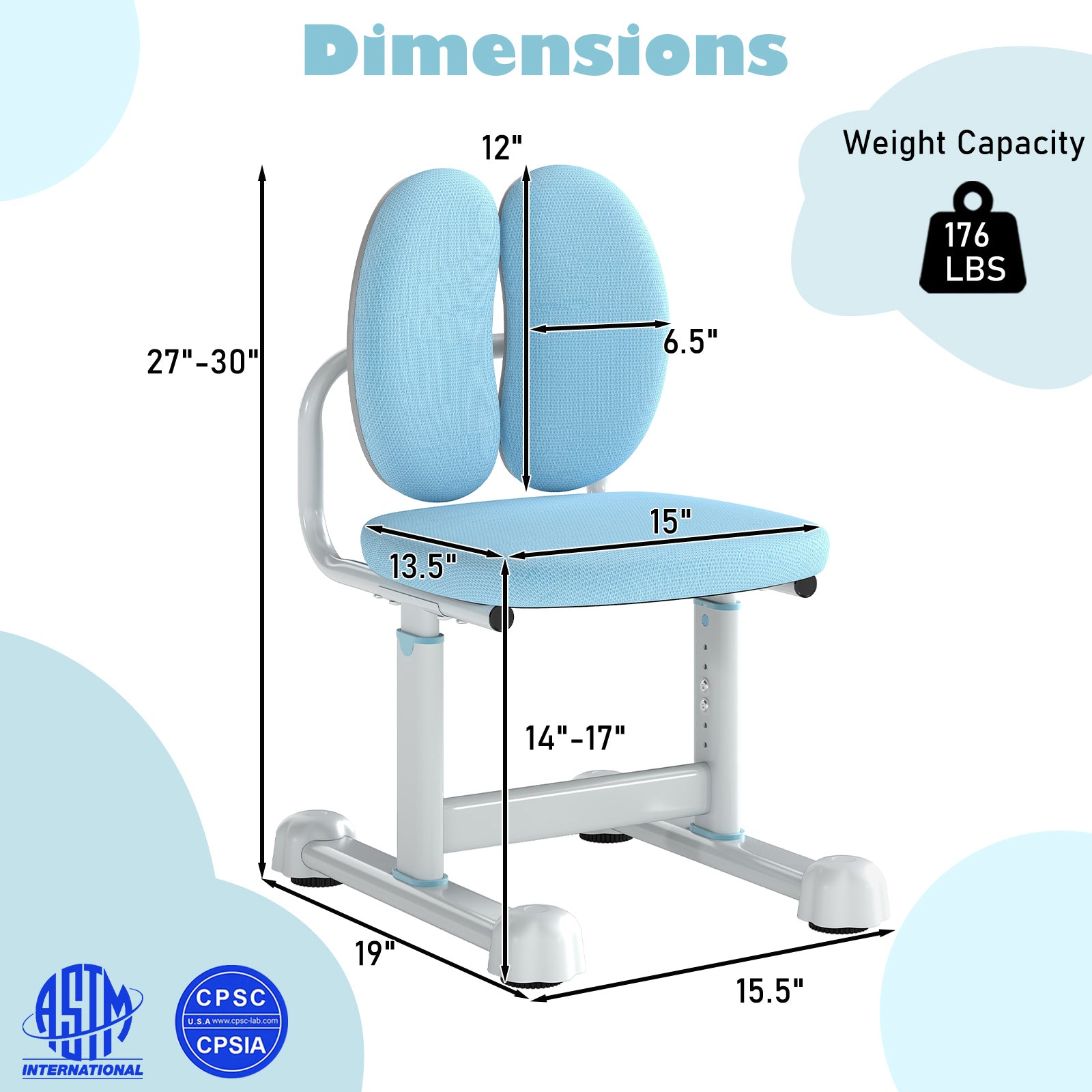 Kids Desk Chair Children Study Chair with Double Back Support and Adjustable Height, Blue Kids Chairs & Seating at Gallery Canada