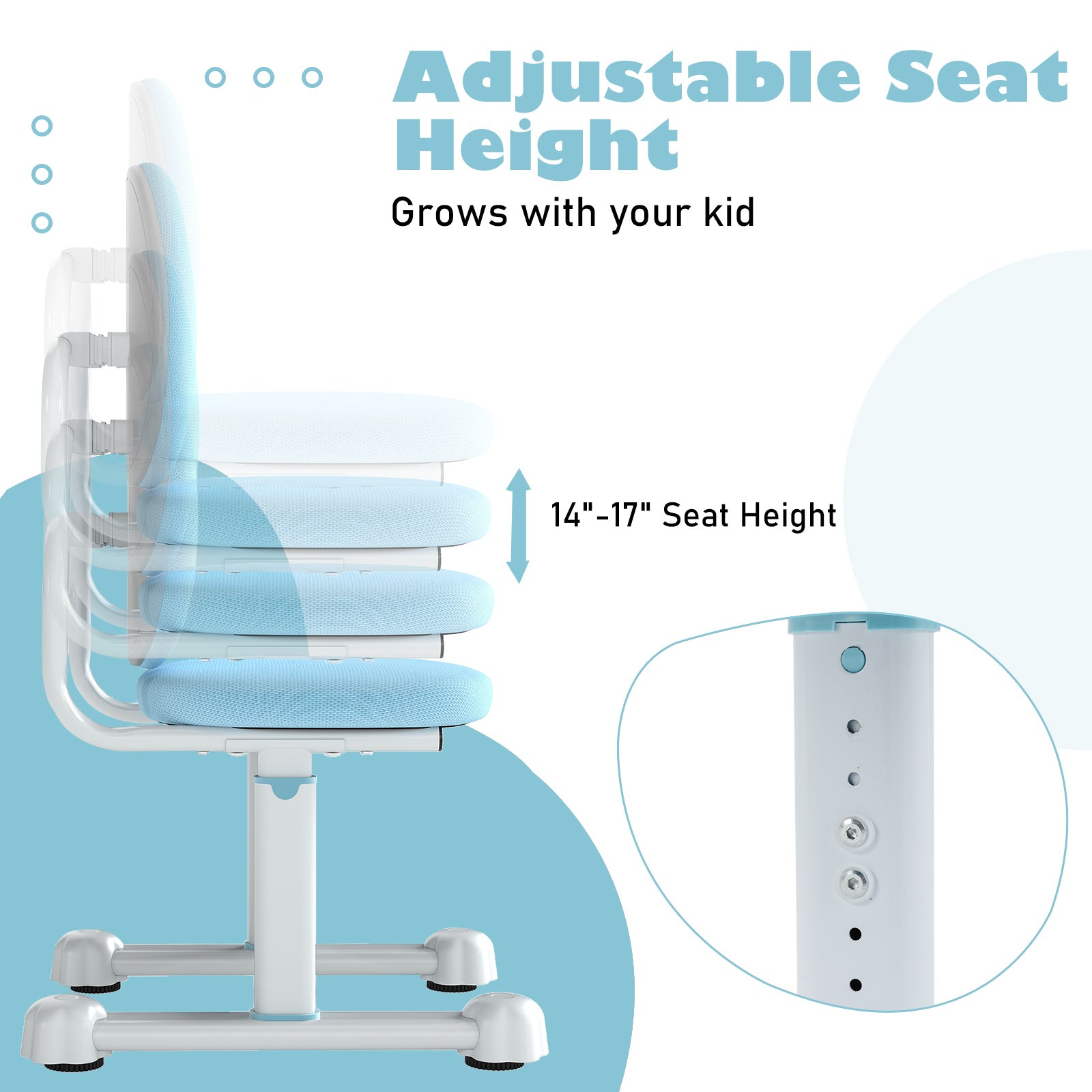 Kids Desk Chair Children Study Chair with Double Back Support and Adjustable Height, Blue Kids Chairs & Seating at Gallery Canada