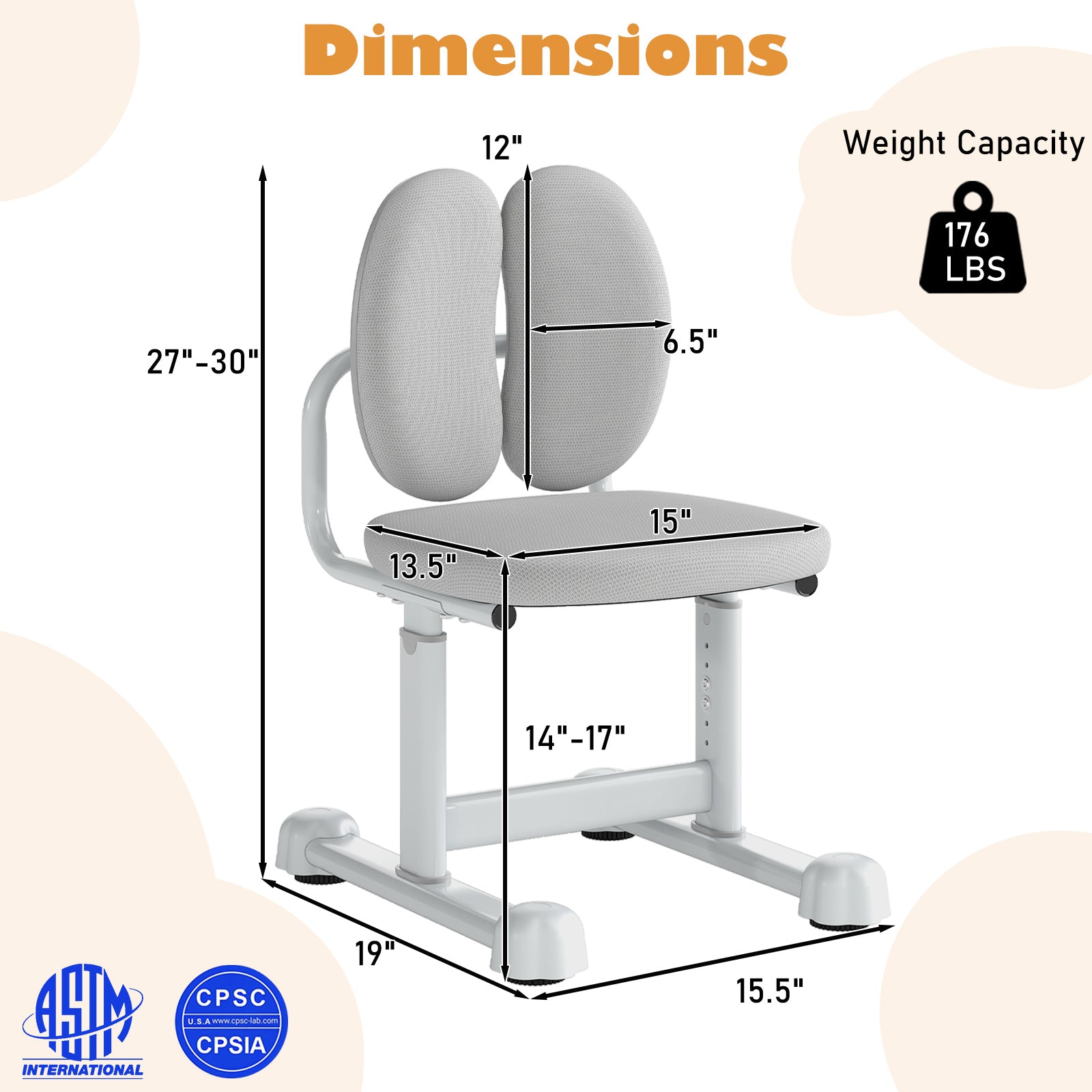 Kids Desk Chair Children Study Chair with Double Back Support and Adjustable Height, Gray Kids Chairs & Seating at Gallery Canada