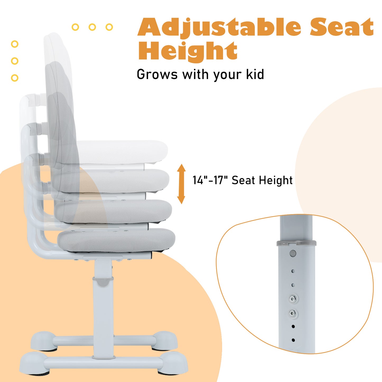 Kids Desk Chair Children Study Chair with Double Back Support and Adjustable Height, Gray Kids Chairs & Seating at Gallery Canada