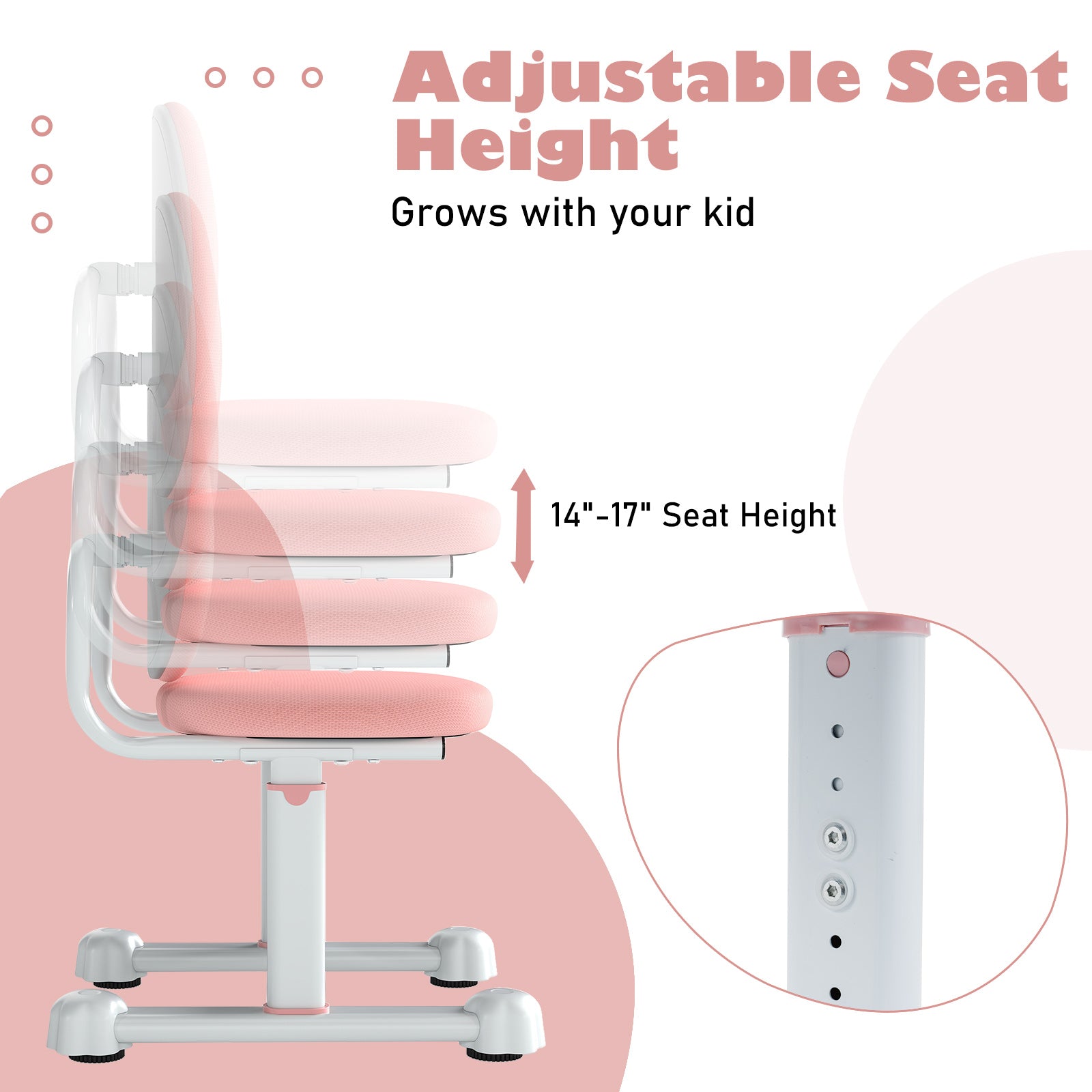 Kids Desk Chair Children Study Chair with Double Back Support and Adjustable Height, Pink Kids Chairs & Seating at Gallery Canada