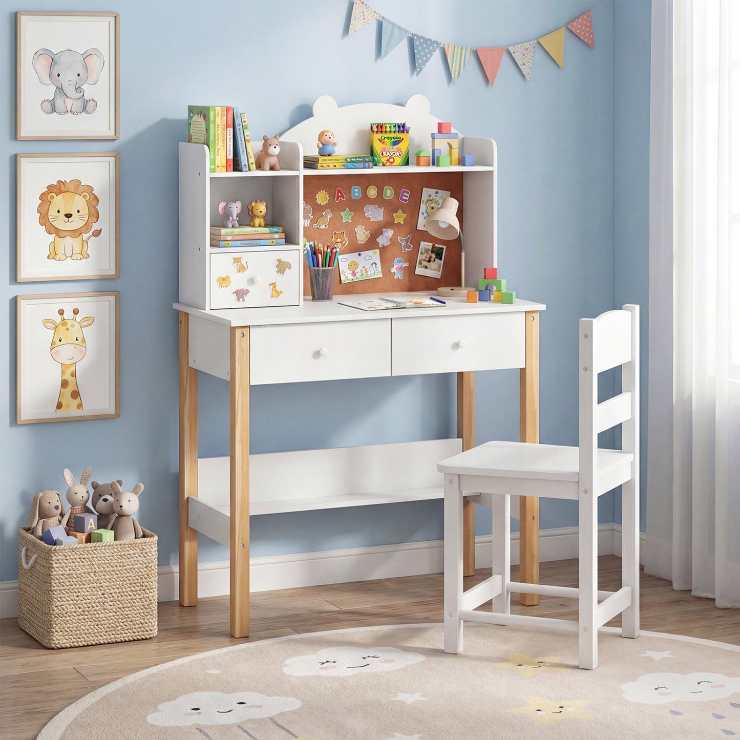 Kids Desk And Chair Set With Hutch, Bulletin Board, Drawers, White Kids Table & Chair Sets at Gallery Canada