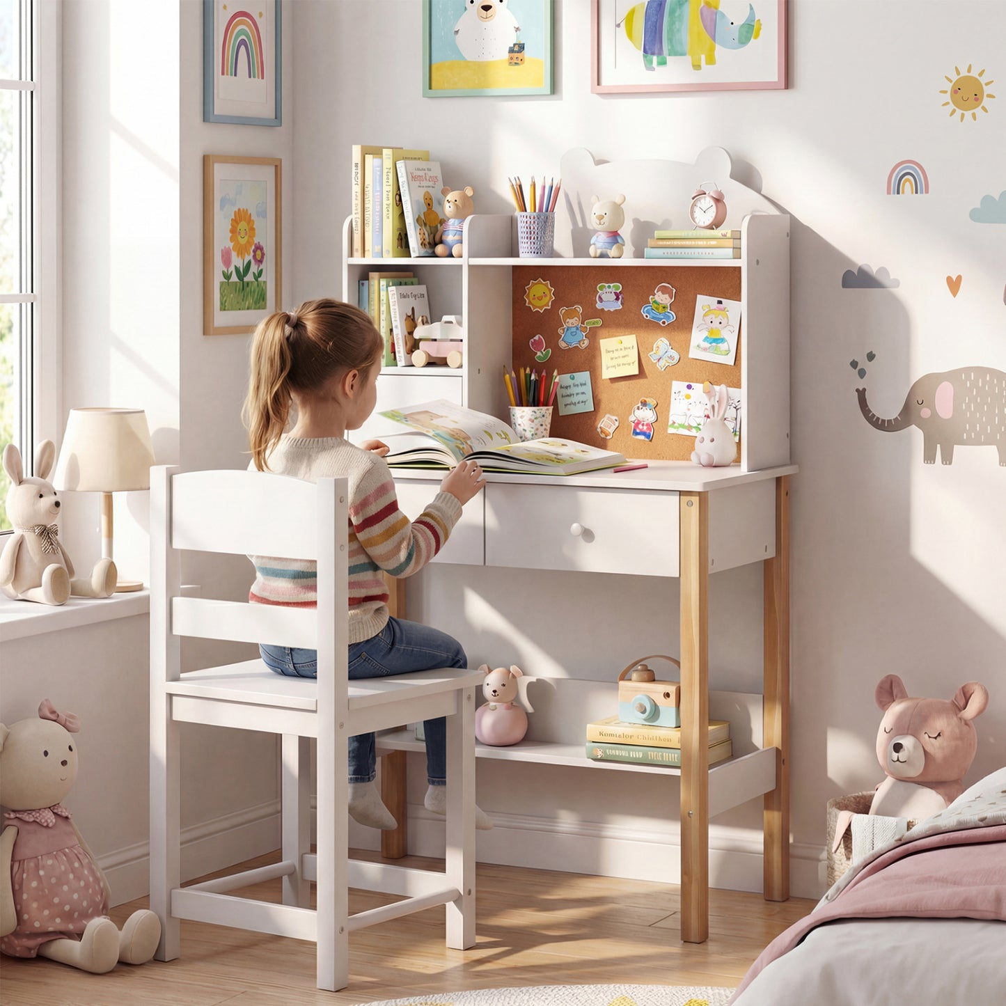 Kids Desk And Chair Set With Hutch, Bulletin Board, Drawers, White Kids Table & Chair Sets at Gallery Canada