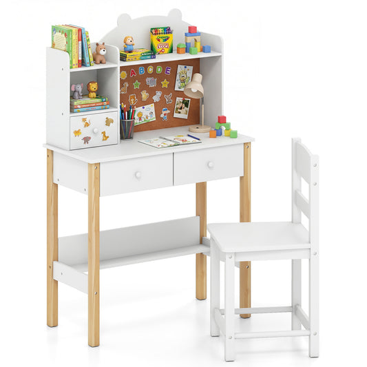 Kids Desk And Chair Set With Hutch, Bulletin Board, Drawers, White Kids Table & Chair Sets White at Gallery Canada