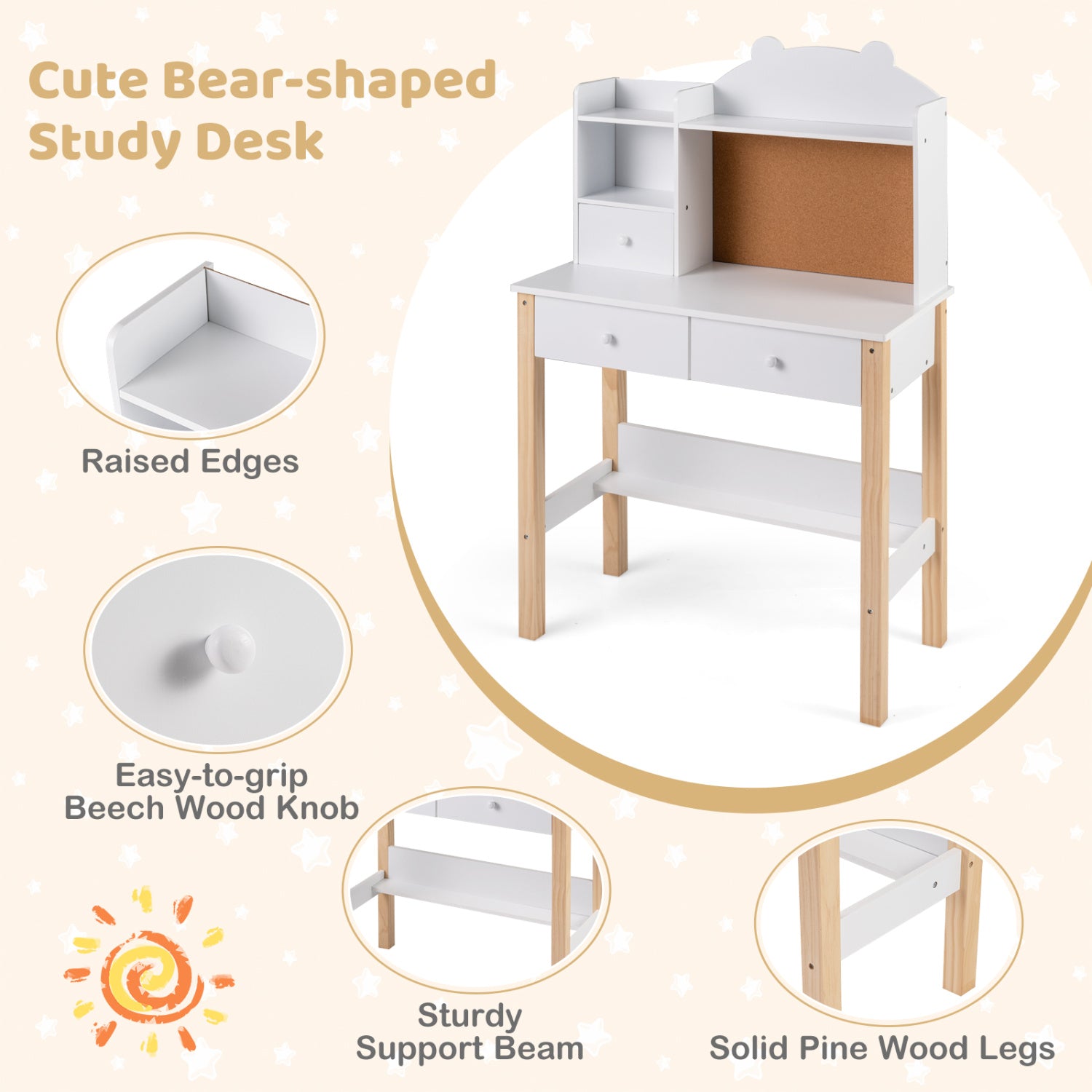 Kids Desk And Chair Set With Hutch, Bulletin Board, Drawers, White Kids Table & Chair Sets at Gallery Canada