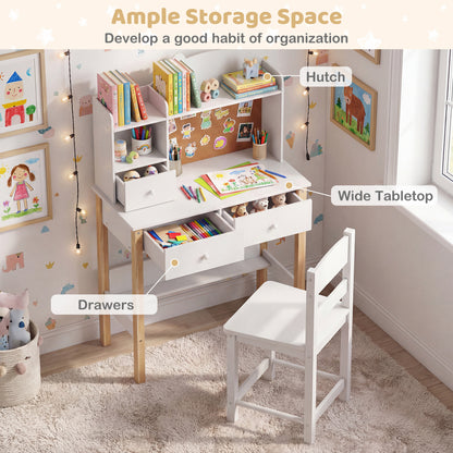Kids Desk And Chair Set With Hutch, Bulletin Board, Drawers, White Kids Table & Chair Sets at Gallery Canada