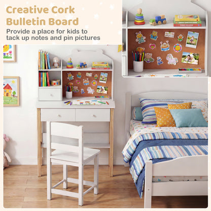 Kids Desk And Chair Set With Hutch, Bulletin Board, Drawers, White Kids Table & Chair Sets at Gallery Canada